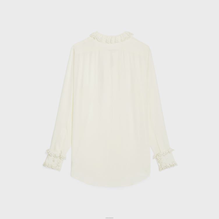 CELINE ivoor Romy overhemd van zijden crêpe en acetaat 4TLH8828