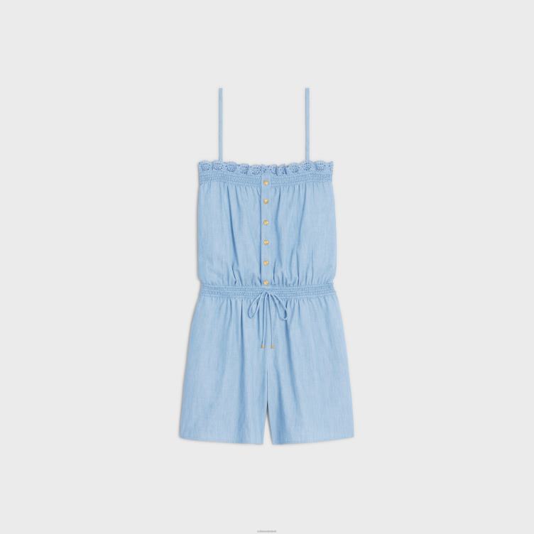 CELINE marine/denimblauw Gesmokte playsuit van gewassen chambray 4TLH8890