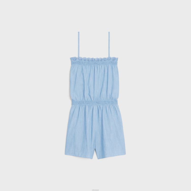 CELINE marine/denimblauw Gesmokte playsuit van gewassen chambray 4TLH8890