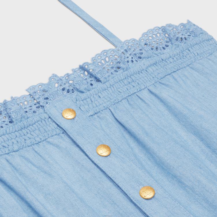 CELINE marine/denimblauw Gesmokte playsuit van gewassen chambray 4TLH8890