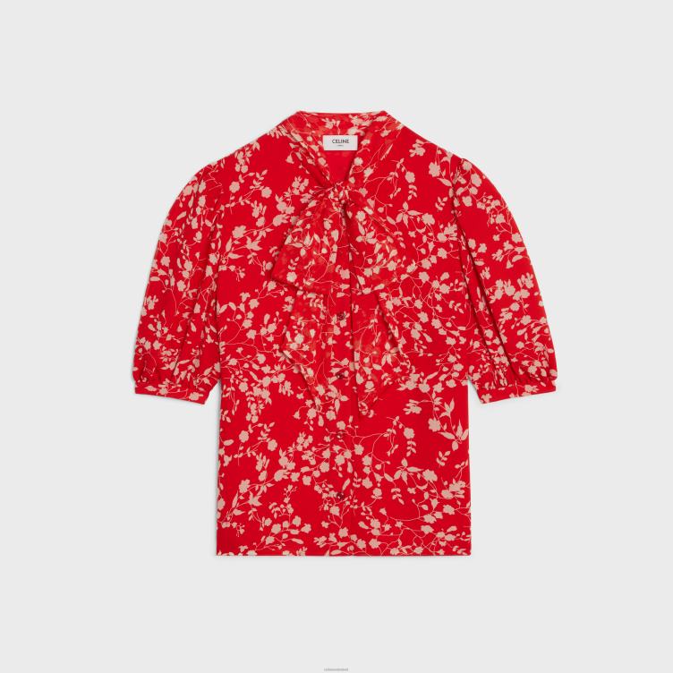 CELINE rood/craie Lavalliere blouse van zijde Georgette 4TLH8842