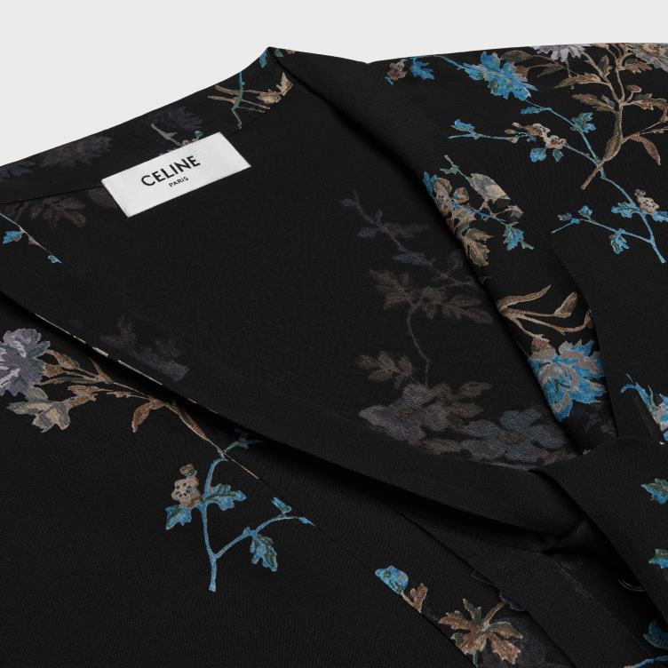 CELINE zwart/blauw Lavalliere blouse van zijde Georgette 4TLH8841
