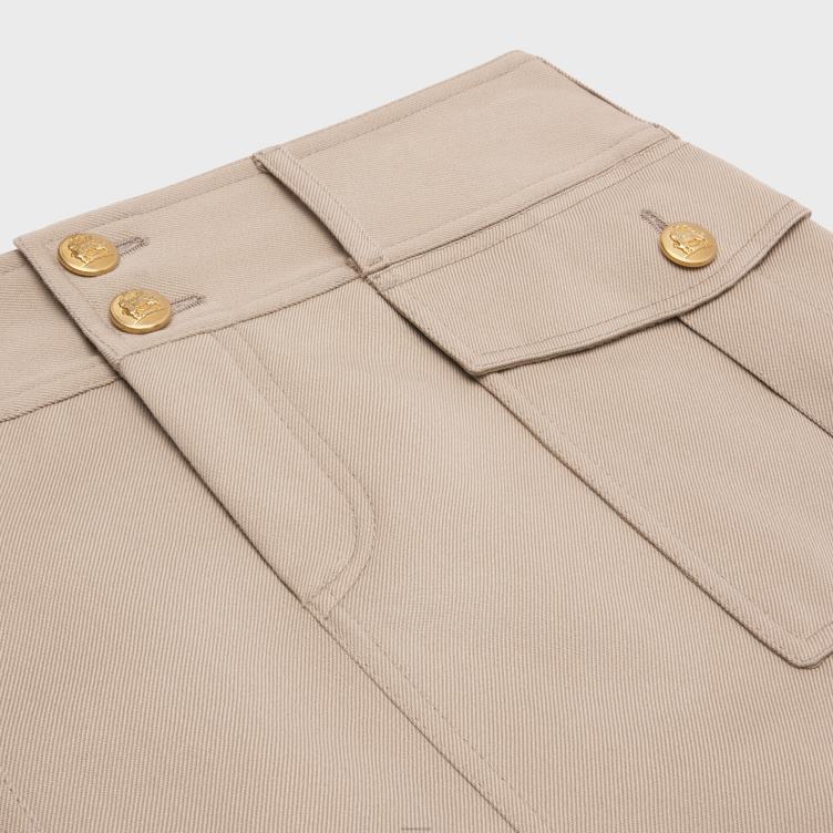 CELINE Brits beige militaire trapezerok van diagonale wol 4TLH8816