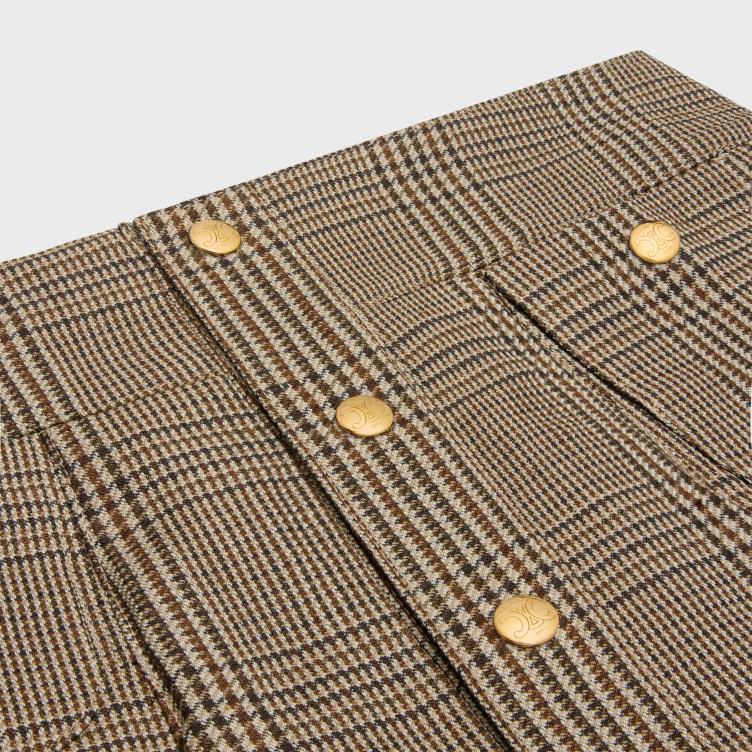 CELINE beige/marron/toffee Geplooide bandeau-minirok van linnen en wol 4TLH8557