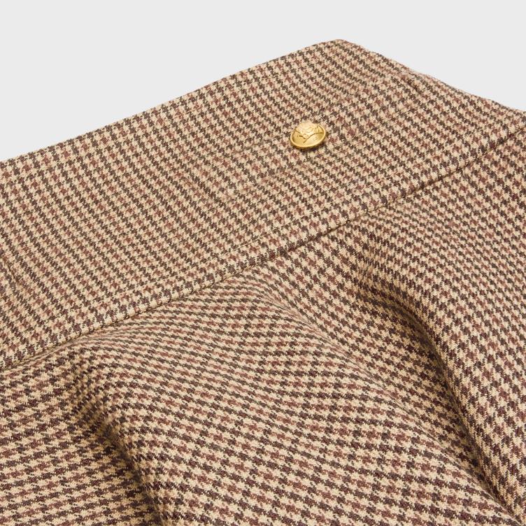 CELINE bordeaux/beige/zwart minirok van dubbele pied-de-poule-wol 4TLH8814