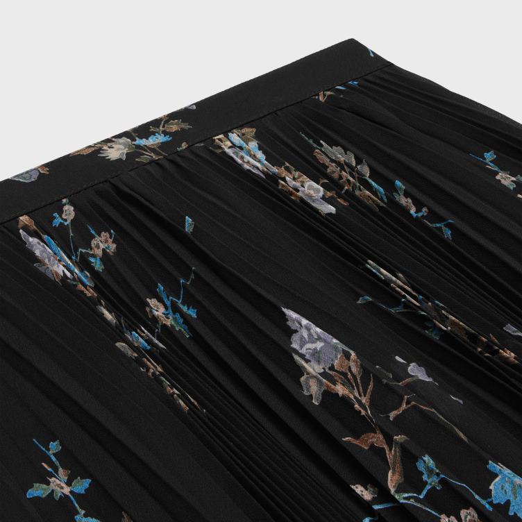 CELINE zwart/blauw rok met sunburst plooien in zijde georgette 4TLH8808