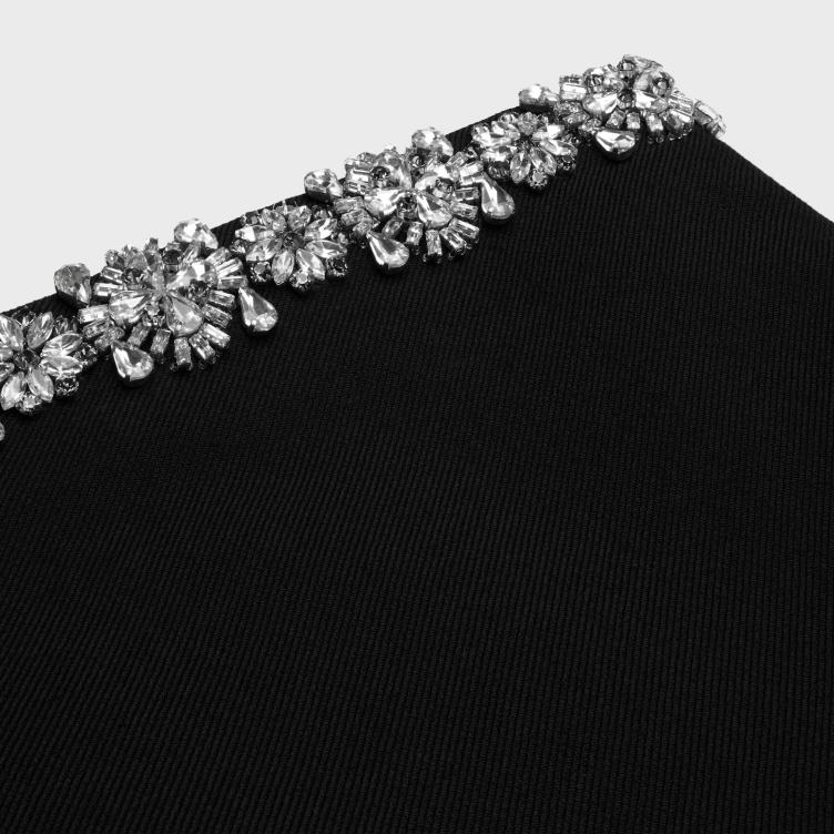 CELINE zwart geborduurde minirok van diagonale wol 4TLH8552