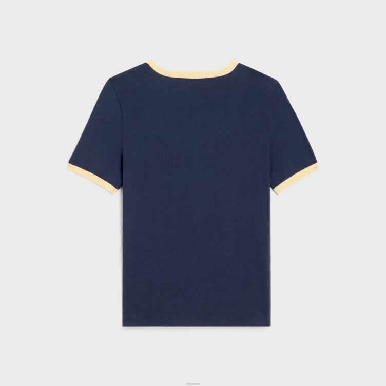 CELINE bleu nuit/citroentaart/off wh Californië jaren 70 T-shirt van katoenen jersey 4TLH8776