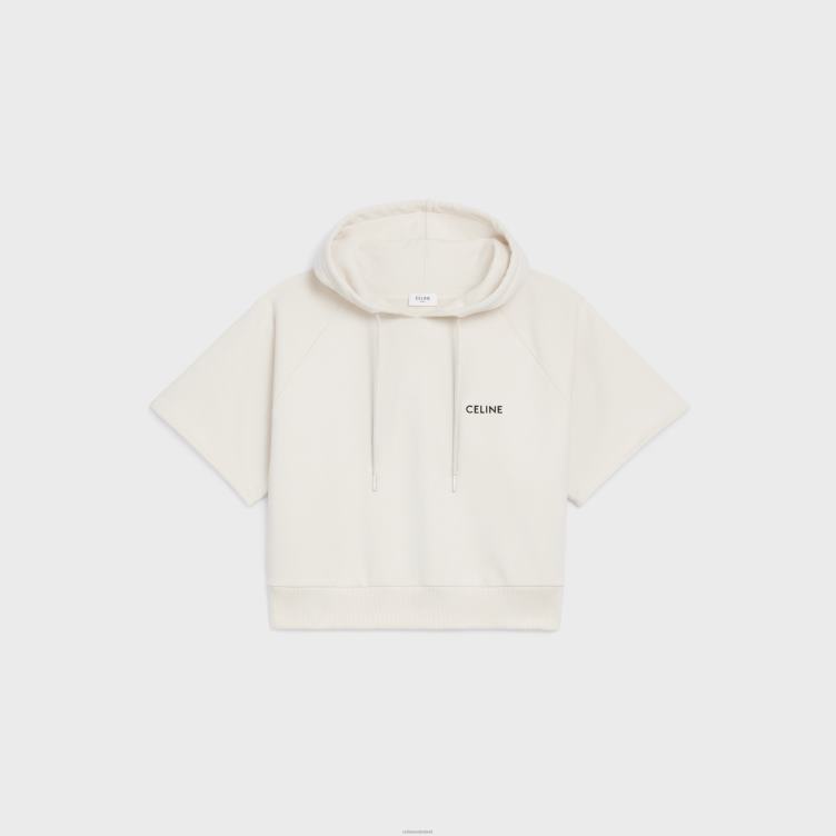 CELINE crème/zwart cropped hoodie van katoenfleece 4TLH8783