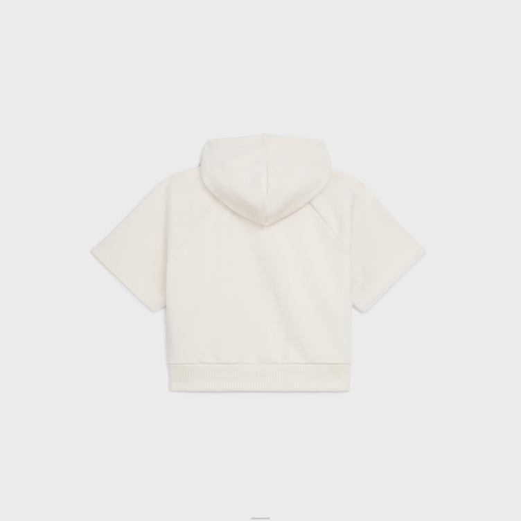 CELINE crème/zwart cropped hoodie van katoenfleece 4TLH8783