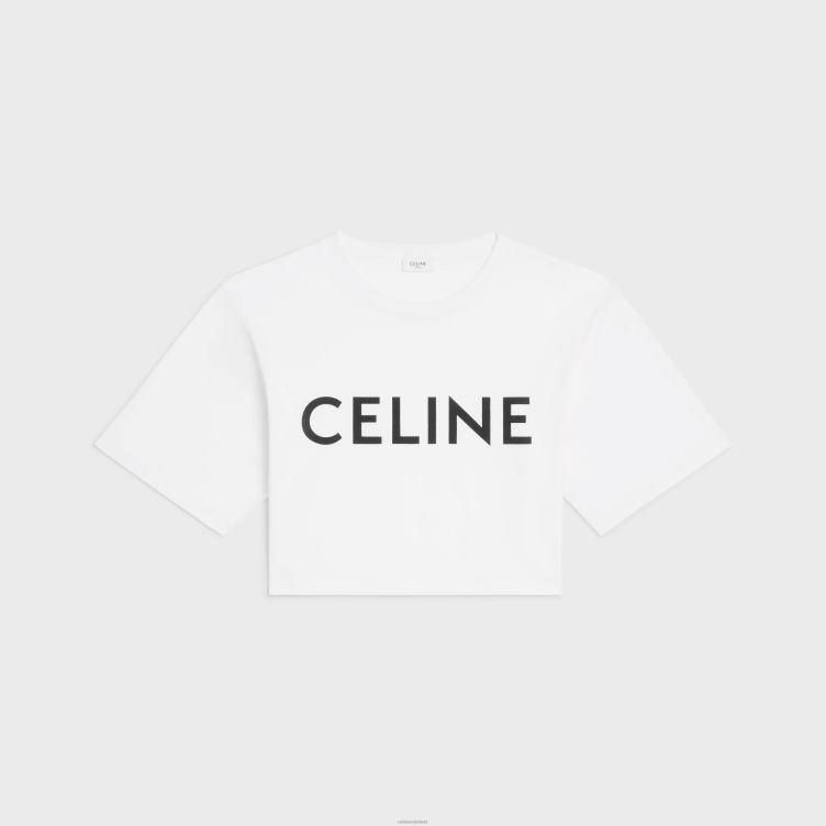 CELINE ecru/zwart Een cropped T-shirt van katoenen jersey 4TLH8784