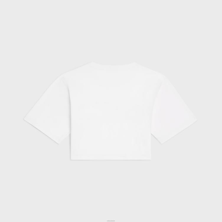 CELINE ecru/zwart Een cropped T-shirt van katoenen jersey 4TLH8784
