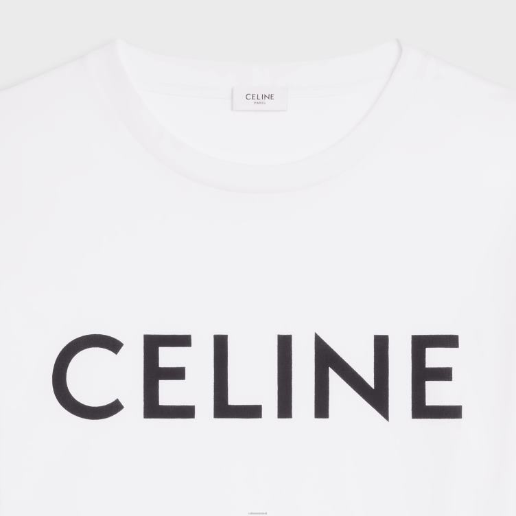 CELINE ecru/zwart Een cropped T-shirt van katoenen jersey 4TLH8784