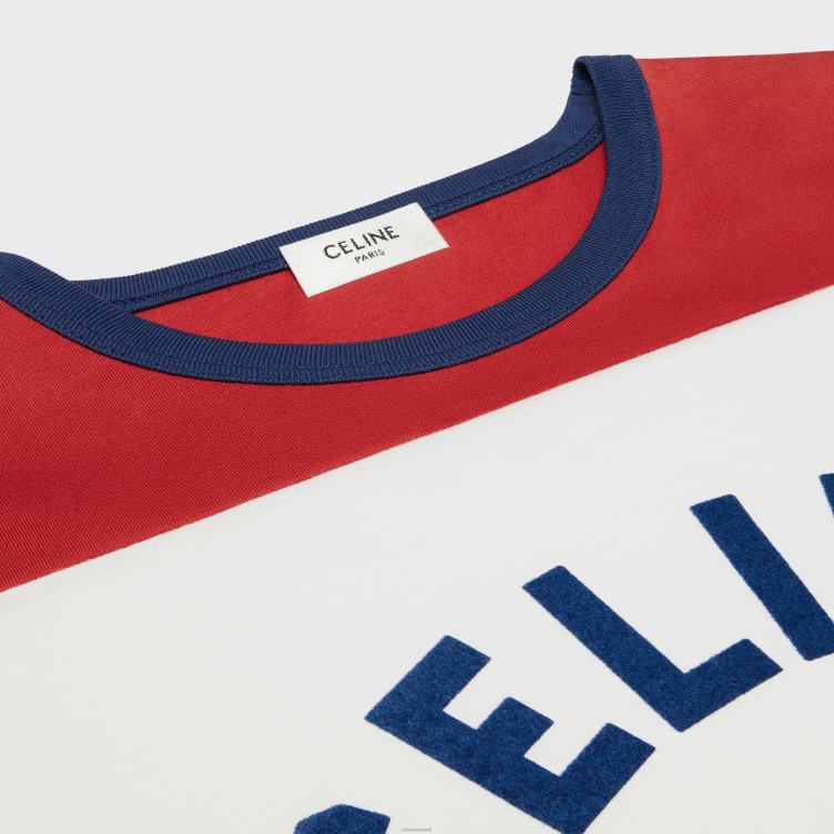 CELINE gebroken wit/blauw berlin/diep Parijs T-shirt uit de jaren 70 van katoenen jersey 4TLH8774