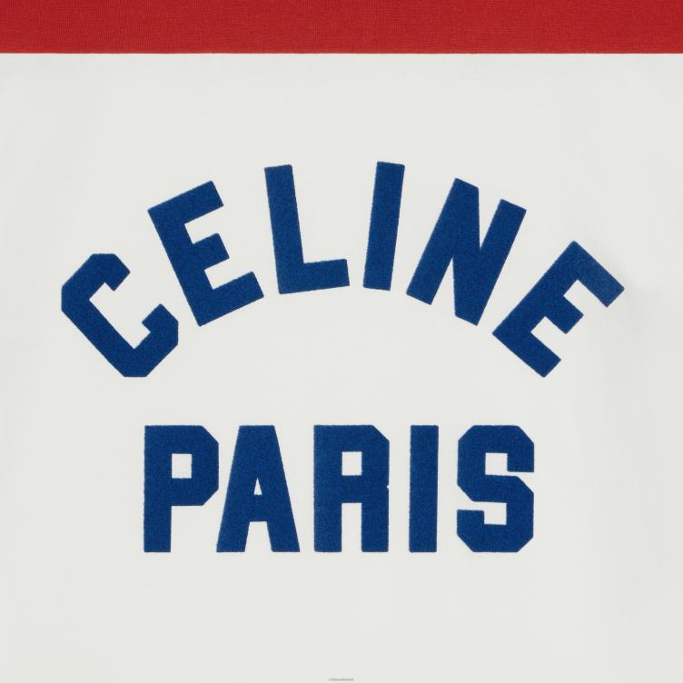 CELINE gebroken wit/blauw berlin/diep Parijs T-shirt uit de jaren 70 van katoenen jersey 4TLH8774