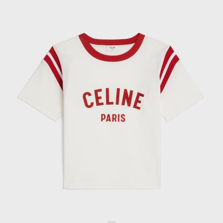 CELINE gebroken wit/dieprood Paris boxy T-shirt van katoenen jersey 4TLH8777