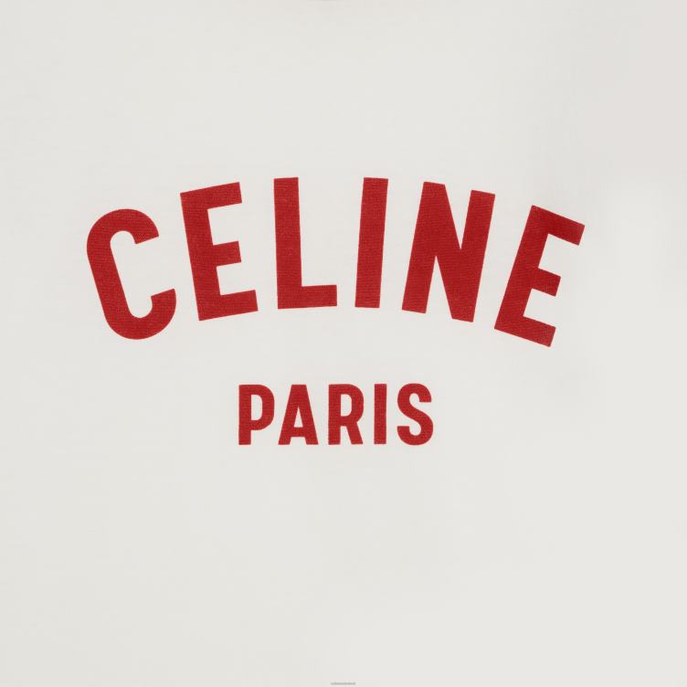 CELINE gebroken wit/dieprood Paris boxy T-shirt van katoenen jersey 4TLH8777