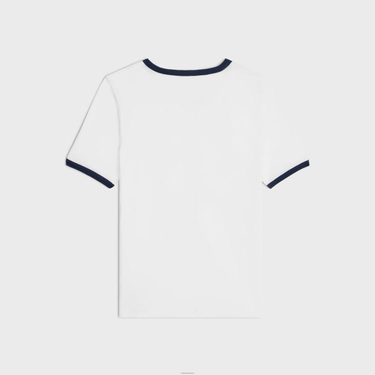 CELINE gebroken wit/marineblauw/rood hart triomphe t-shirt van katoenen jersey 4TLH8677