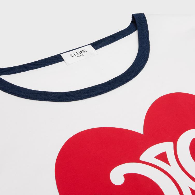 CELINE gebroken wit/marineblauw/rood hart triomphe t-shirt van katoenen jersey 4TLH8677