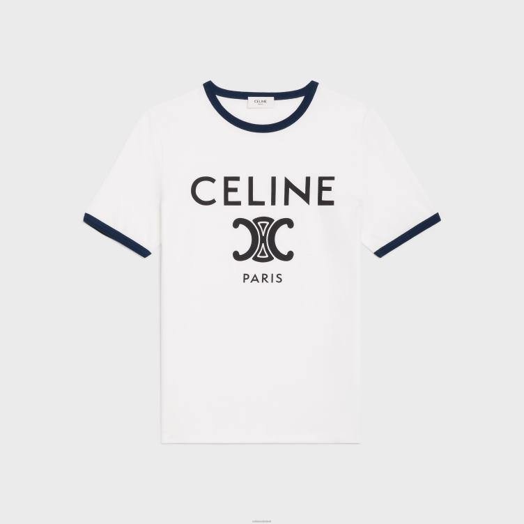 CELINE gebroken wit/marineblauw/zwart Parijs T-shirt van katoenen jersey 4TLH8773