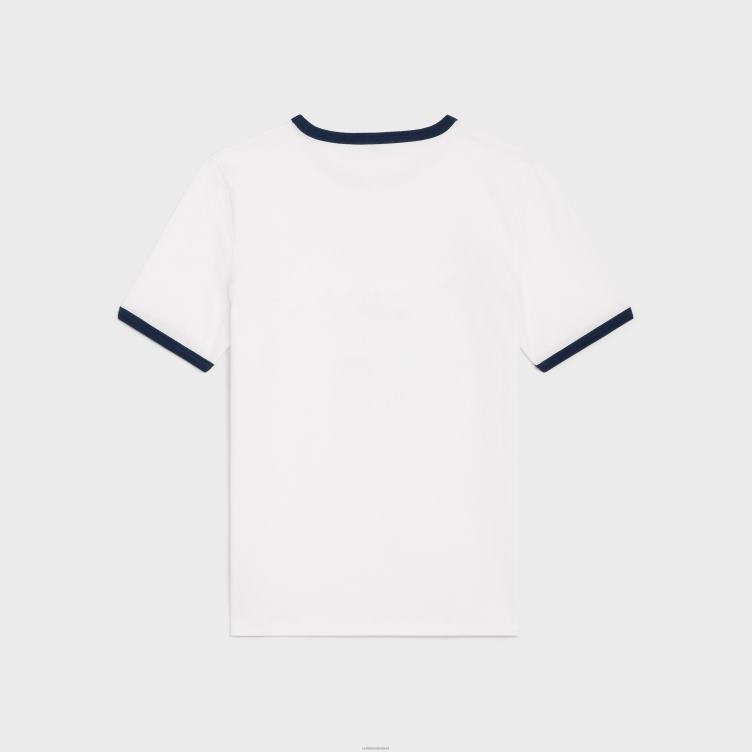 CELINE gebroken wit/marineblauw/zwart Parijs T-shirt van katoenen jersey 4TLH8773