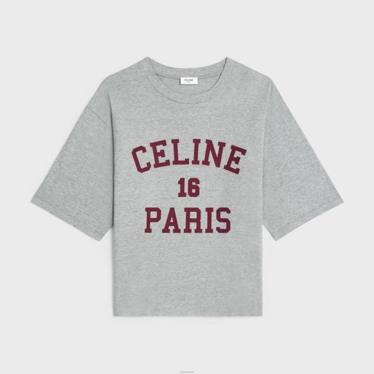 CELINE grijs gemêleerd/bordeaux Parijs T-shirt van katoenen jersey 4TLH8772