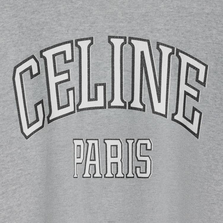 CELINE grijs/zwart/gebroken wit paris los sweatshirt van katoenfleece 4TLH8672