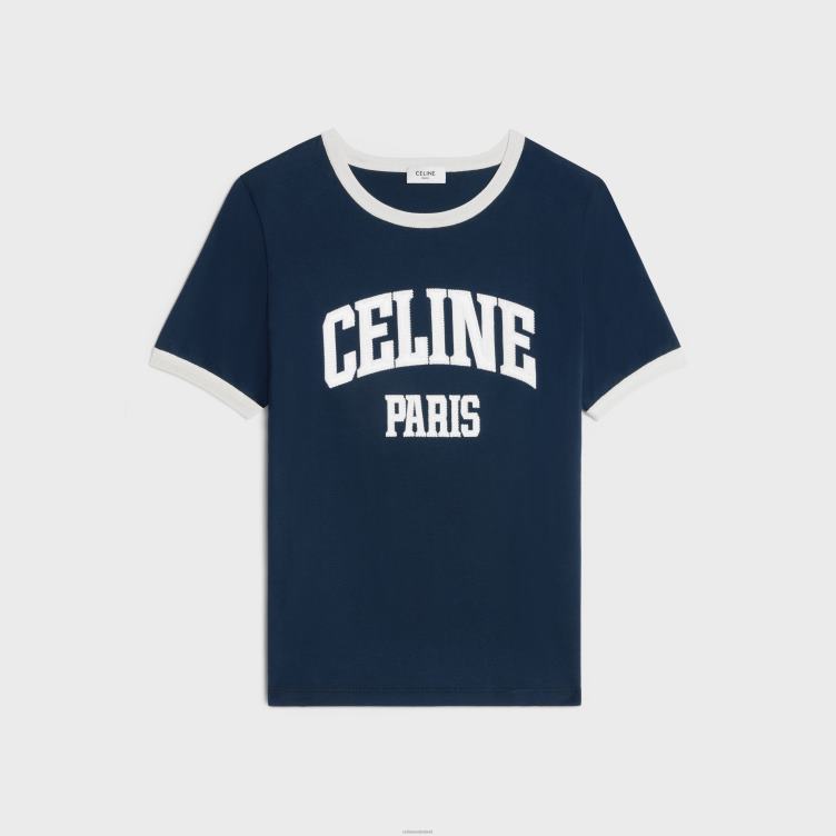 CELINE marineblauw/gebroken wit Parijs T-shirt uit de jaren 70 van katoenen jersey 4TLH8675