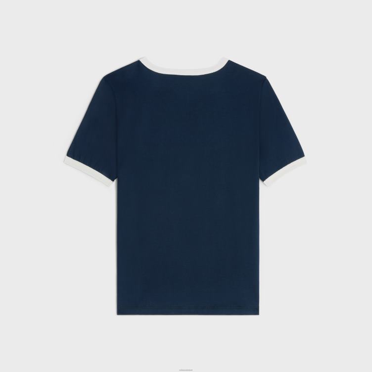 CELINE marineblauw/gebroken wit Parijs T-shirt uit de jaren 70 van katoenen jersey 4TLH8675