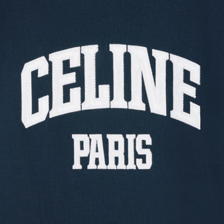 CELINE marineblauw/gebroken wit Parijs T-shirt uit de jaren 70 van katoenen jersey 4TLH8675
