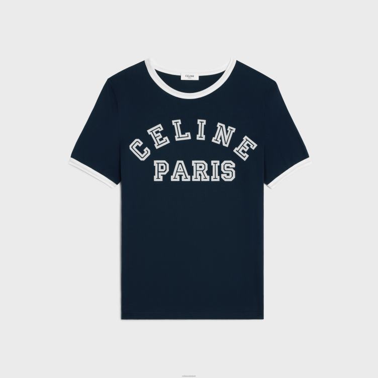 CELINE marineblauw/gebroken wit Parijs T-shirt van katoenen jersey 4TLH8674