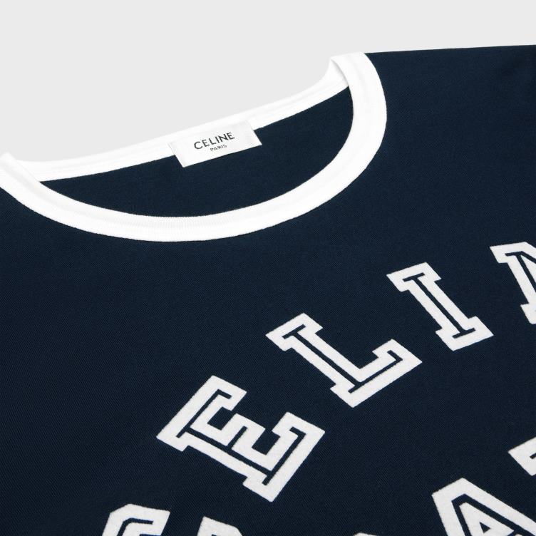 CELINE marineblauw/gebroken wit Parijs T-shirt van katoenen jersey 4TLH8674