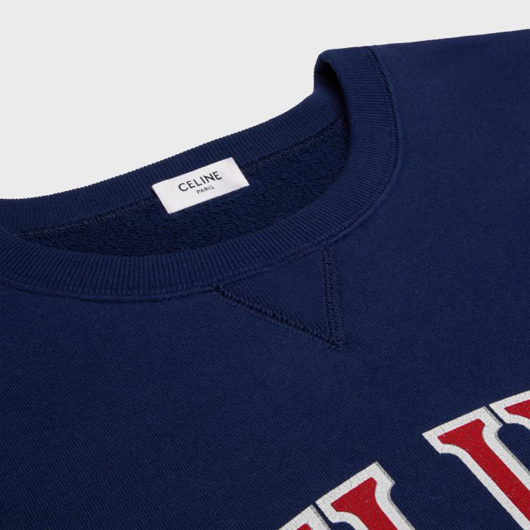 CELINE marineblauw/rood/gebroken wit paris los sweatshirt van katoenfleece 4TLH8600
