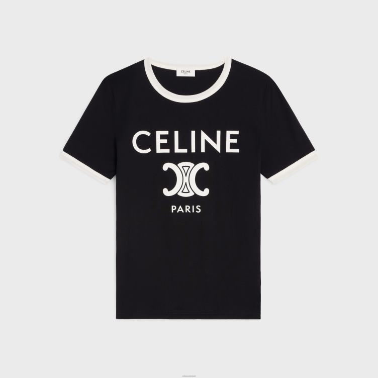 CELINE zwart wit Parijs T-shirt van katoenen jersey 4TLH8673
