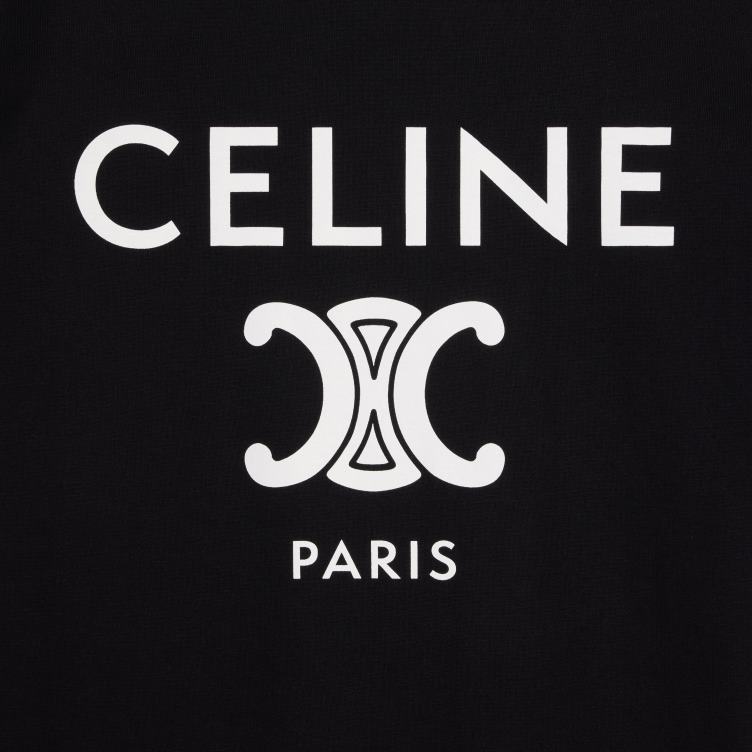CELINE zwart wit Parijs T-shirt van katoenen jersey 4TLH8673