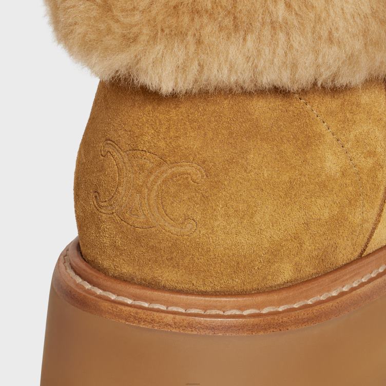 CELINE donker havana/cognac volumineuze cropped laars met triomphe-kwastjes van suède kalfsleer en shearling 4TLH8933