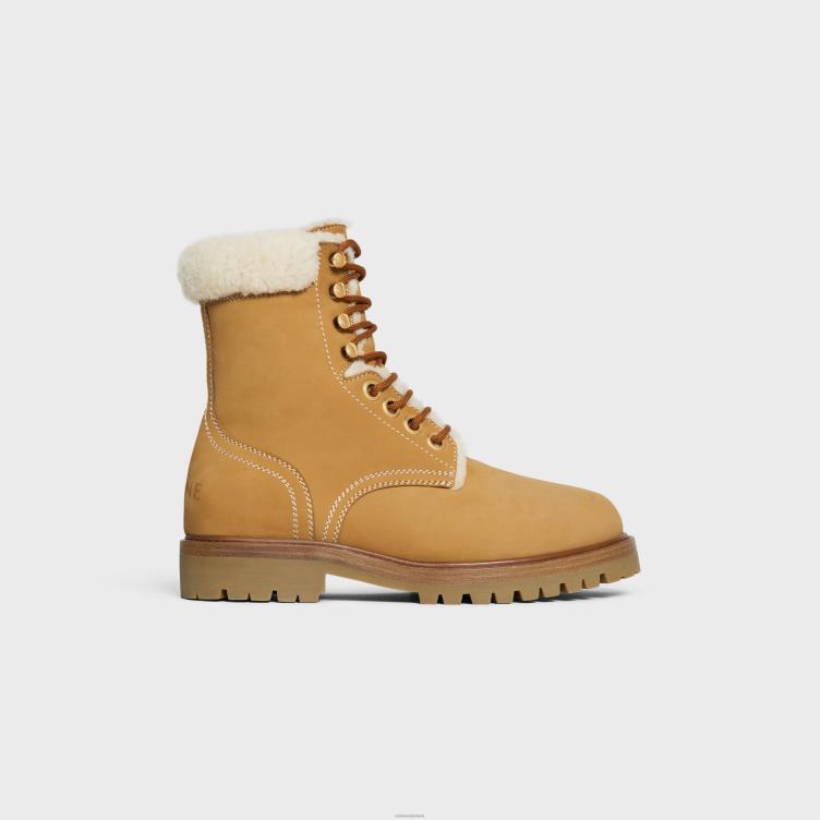 CELINE lichtbruin/natuurlijk Kurt halfhoge veterlaars van nubuck kalfsleer en schapenvacht 4TLH8951