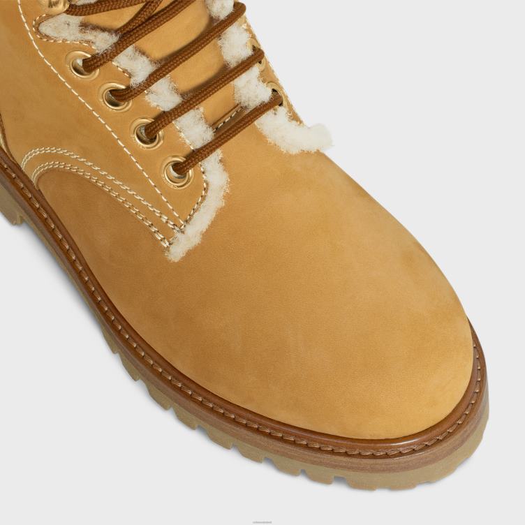 CELINE lichtbruin/natuurlijk Kurt halfhoge veterlaars van nubuck kalfsleer en schapenvacht 4TLH8951