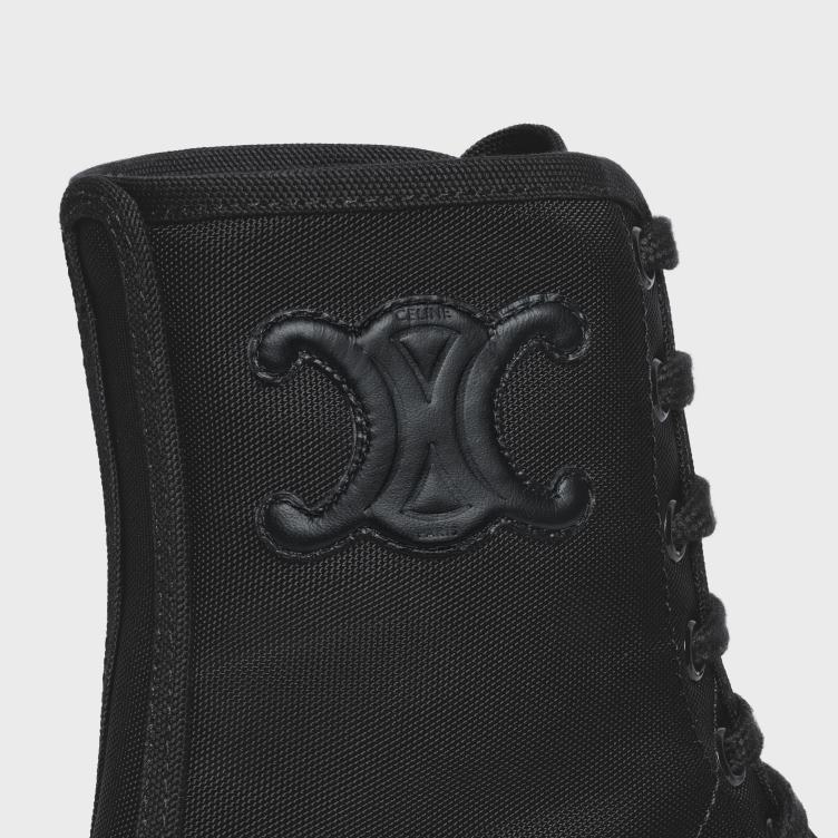 CELINE zwart dikke veterlaars van nylon en glanzende stier 4TLH8950