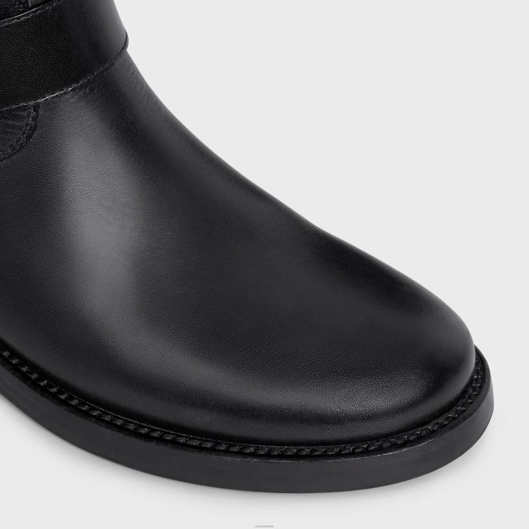 CELINE zwart halfhoge bikerlaars met harnas van plantaardig gelooid kalfsleer 4TLH8929