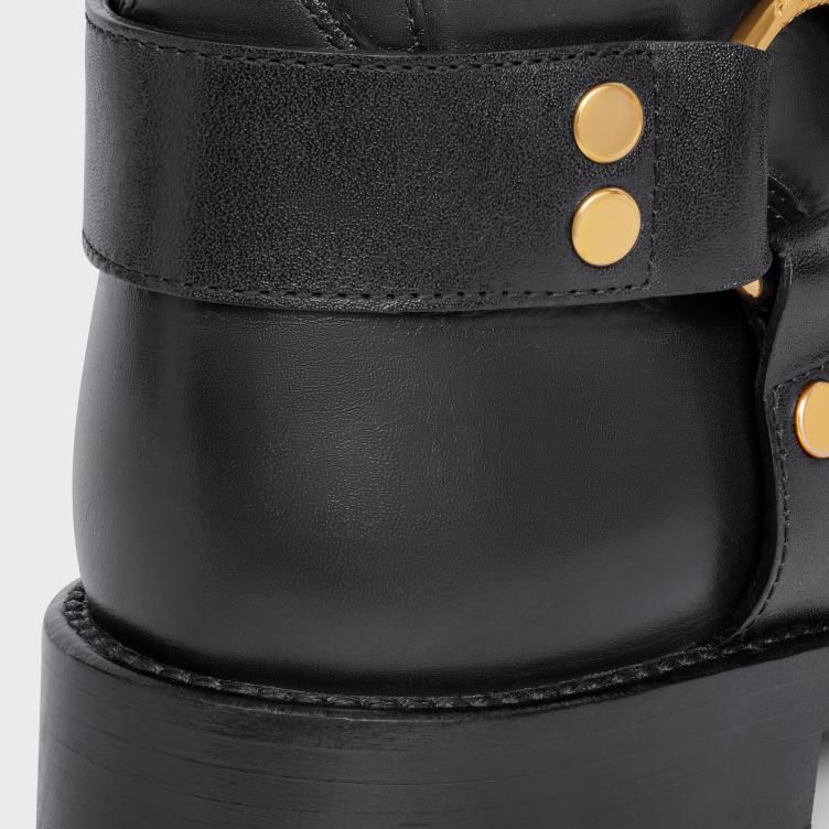 CELINE zwart halfhoge bikerlaars met harnas van plantaardig gelooid kalfsleer 4TLH8929