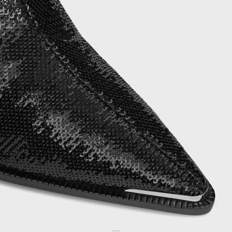 CELINE zwart verneuil enkellaarsje met metalen neus in pailletten 4TLH8958