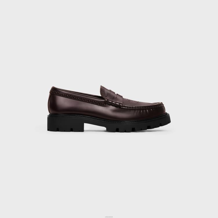 CELINE bordeaux Margaret-brogue-loafer met triomphe geperforeerd in gepolijst runderleer 4TLH8966