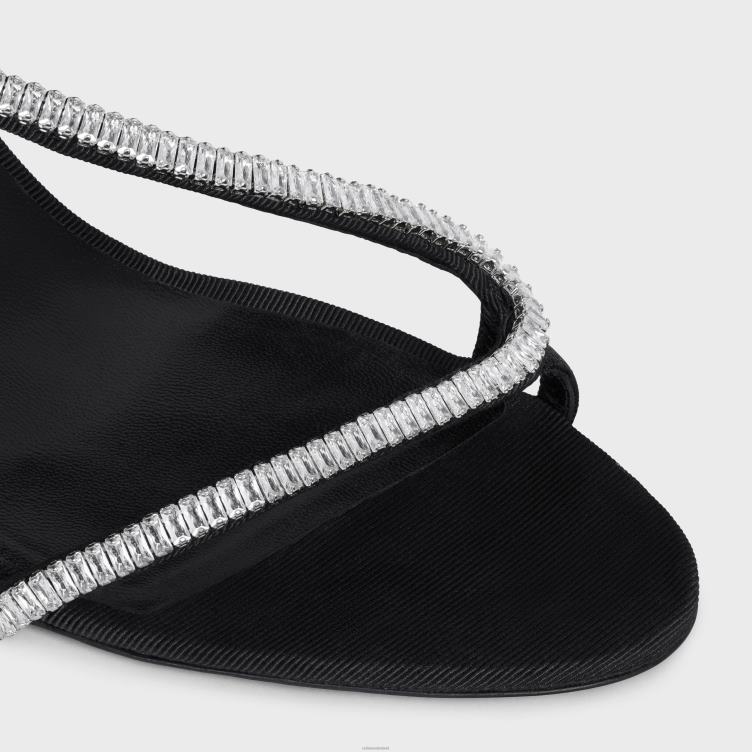 CELINE zwart soir gekruiste sandaal in grove korrel met strass 4TLH8924