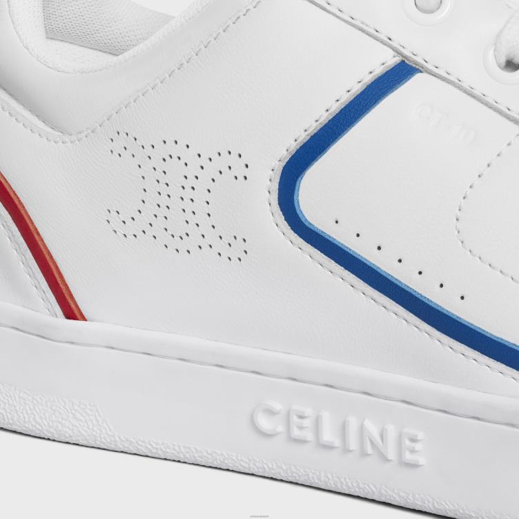 CELINE optiek wit/blauw/rood/zilver ct-10 lage sneaker met veters van kalfsleer, gelamineerd kalfsleer en suède kalfsleer 4TLH8948
